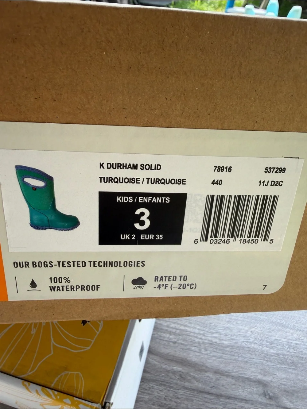 BOGS Kids Durham Solid Waterproof Winter Rain Boots Turquoise Teal Purple Size 3